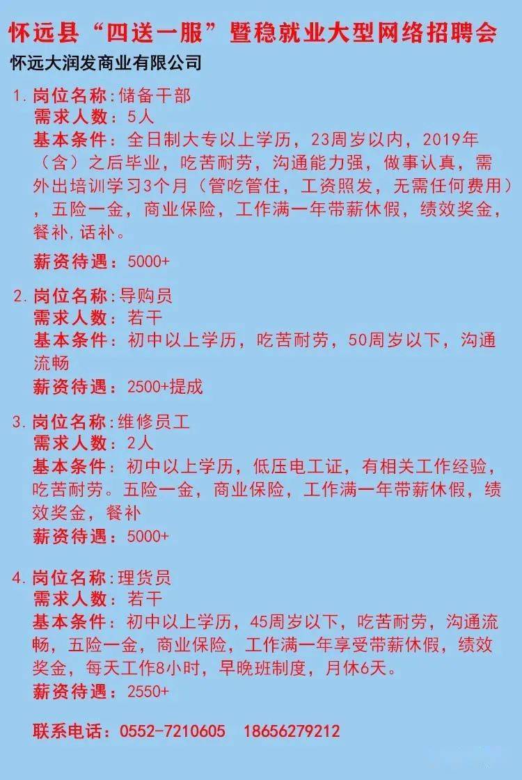 怀远大富机电最新招聘启事